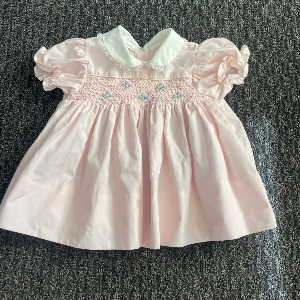 Vintage Pink Embroidered Eyelet Baby Dress